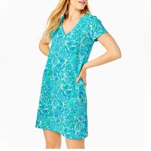 LILLY PULITZER ETTA V NECK DRESS IN SURF BLUE (MEDIUM)